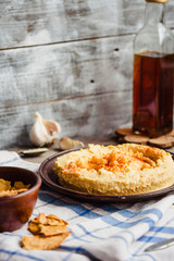Hummus, chickpea dip, with smoked paprika,selective focus