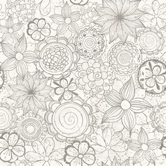 Vector floral abstract hand-drawn background with flowers and grunge effects.