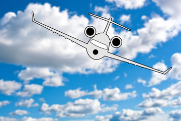 Illustration of plane silhouette on sky background