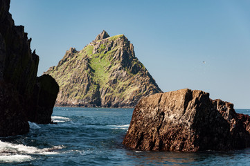 Fototapeta na wymiar Skellig Michael, UNESCO World Heritage Site, Kerry, Ireland. Star Wars The Force Awakens Scene filmed on this Island. wild atlantic way