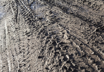 Wheel tracks on the dirt road