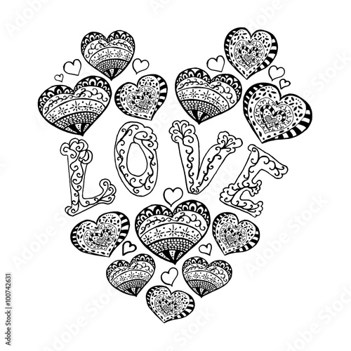 Zentangle Heart Pattern For Relax Hand Drawn Love Adult Anti Stress Coloring Book