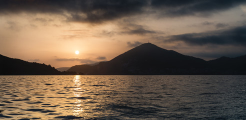 The Sunset in Montenegro. The panoramic landscape.
