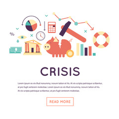 Crisis economic, falling graph of a stock market, financial crisis, bankruptcy. Flat design vector illustration isolated on white background.