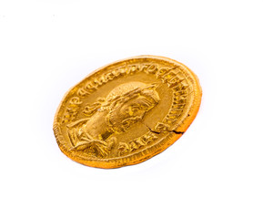 Gold coin of the Roman emperor Diokletianf, 284-305 AD.