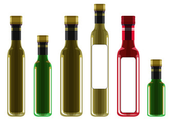 Vector Set of Olive or Sunflower Oil Glass Bottles