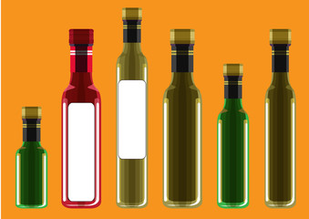 Vector Set of Olive or Sunflower Oil Glass Bottles