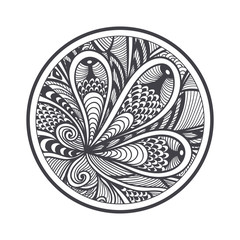 Abstract pattern in Zen-tangle  Zen-doodle style black on white in circle