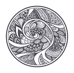 Abstract pattern in Zen-tangle  Zen-doodle style black on white in circle