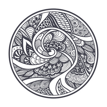 Abstract pattern in Zen-tangle  Zen-doodle style black on white in circle