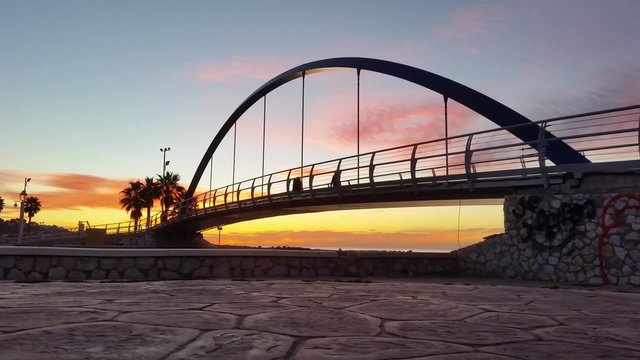 Small bridge on sunrise in Malaga Spain