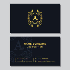 Business card template with abstract monogram design elements. Creative modern graceful background. Vector illustration