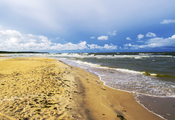 A beautiful sunrise on the beach of the Baltic Sea.