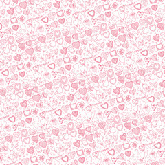 Hearts hand drawing doodles.Pattern background.Pink outline