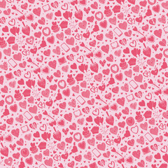 Hearts hand drawing doodles.Pattern background.Pink silhouette