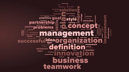 MANAGEMENT word cloud. Dark red tag cloud. Vector graphics illustration