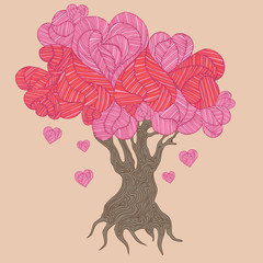 doodle handdrawn stylized trees with hearts