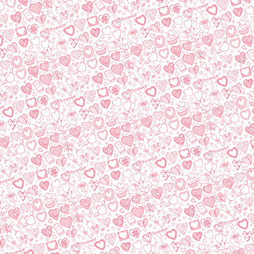 Hearts hand drawing doodles.Pattern background.Pink outline