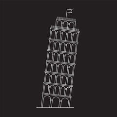 Leaning Tower of Pisa, Italy, vector line icon.