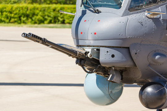 aircraft gun installed on military helicopter
