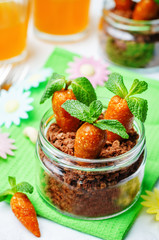 chocolate biscuit in a jar and dried apricots cashew candies in