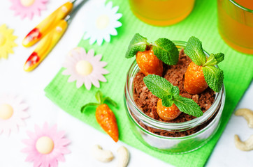 chocolate biscuit in a jar and dried apricots cashew candies in