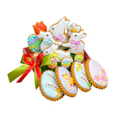 Easter cookie white bunny and colored eggs