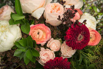 Close-up of a beautiful flower arrangement with peonies