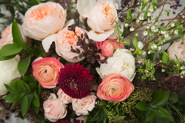 Close-up of a beautiful flower arrangement with peonies