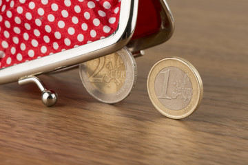 Wallet and euro coins