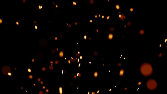 Rising Embers, Medium Flames (30fps). Fire on medium heat, hot burning embers rise up. The shallow focus makes the particles bokeh.