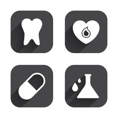 Medical icons. Pill, tooth, chemistry and heart.