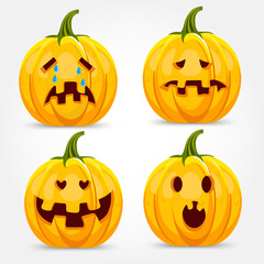 halloween pumpkin making four different funny face expressions