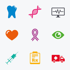 Medicine, healthcare and diagnosis icons.
