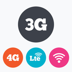 Mobile telecommunications icons. 3G, 4G and LTE.