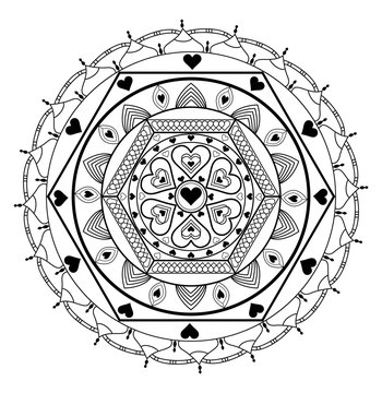 Mandala vector with hearts, mandala vettoriale con cuori