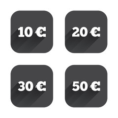 Money in Euro icons. Ten, twenty, fifty EUR.