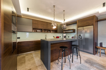 Kitchen island and stools luxury home interior