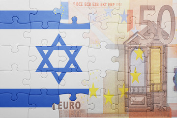 puzzle with the national flag of israel and euro banknote