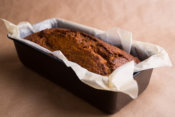 Homemade banana bread in the mold