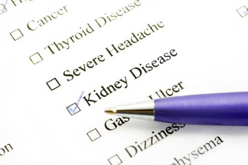 Kidney Disease check box on medical history form.