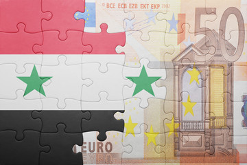 puzzle with the national flag of colombia and euro banknote