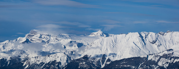 Panoramic view of the pennine alps, canton of Valais, Switzerland.