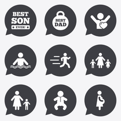 People, family icons. Swimming, baby signs.