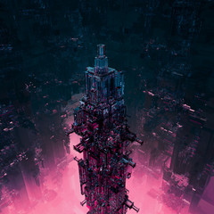 Szkło technocore city / 3D render futurystycznej struktury science fiction - 100757404