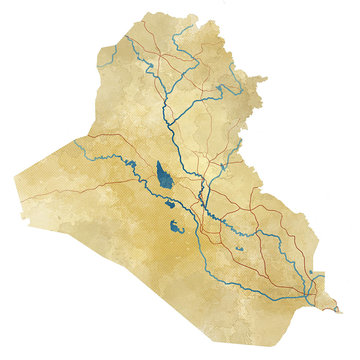 Cartina Iraq, cartina fisica, disegnata a mano, illustrata