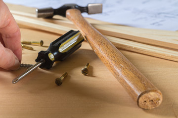 Obraz premium hammer, screwdriver and screws