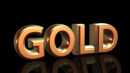 Gold, word isolated on black background