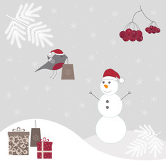 Winter background with a snowman.