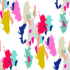 Acrylic paint brush strokes vector seamless pattern. Artistic colorful stains and swabs in abstract manner.